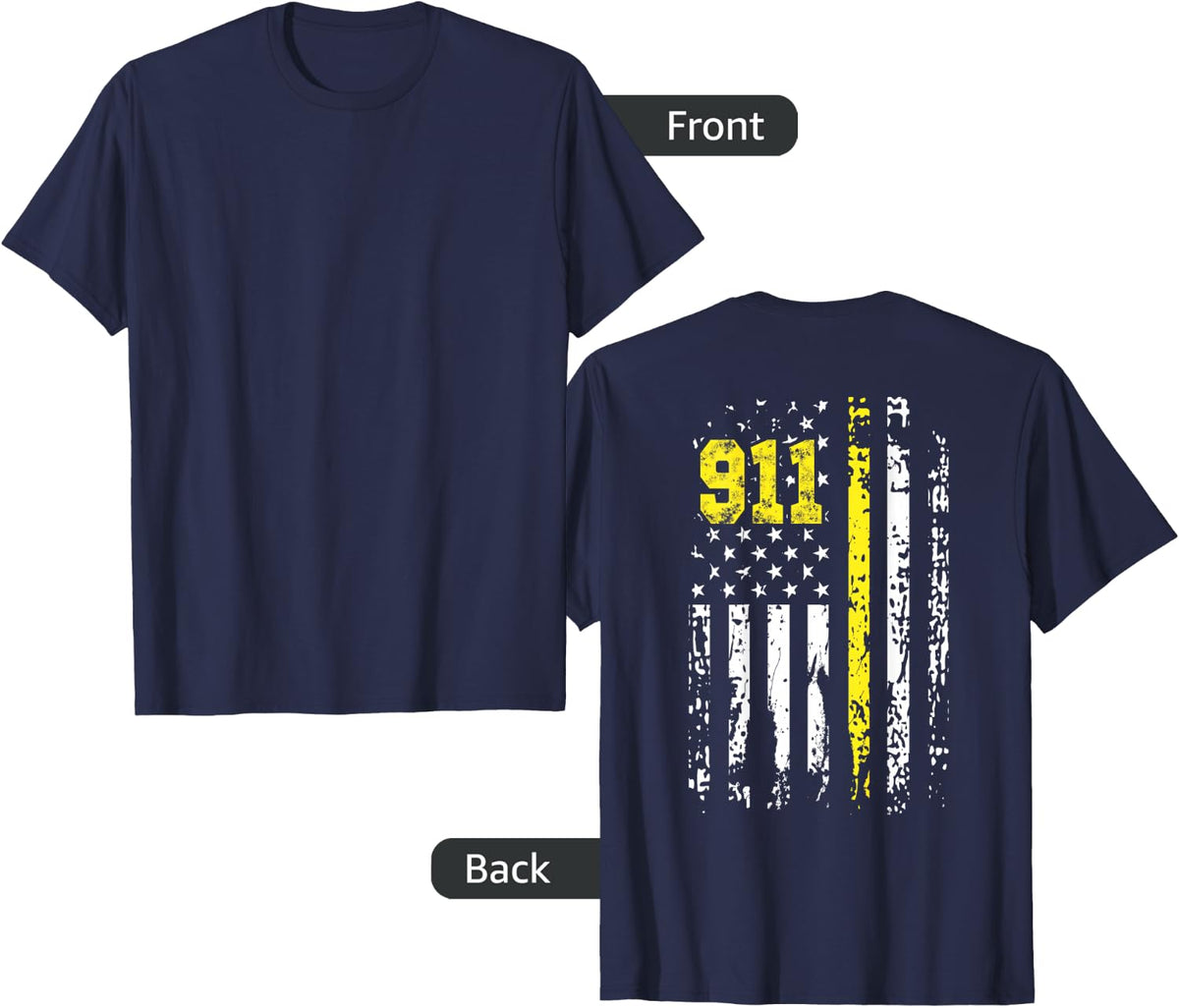 Dispatcher Shirt 911 USA Flag Gift Back Print Tee T-Shirt - Navy Blue