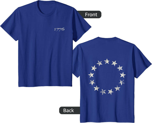 13 Star Flag Betsy Ross Distressed American Flag 1776 T-Shirt - Royal Blue