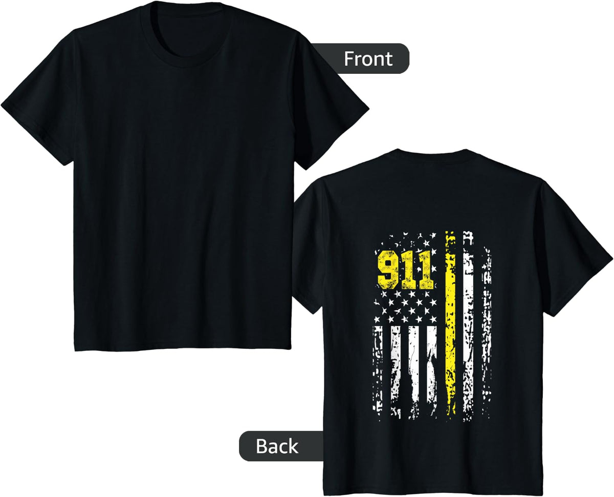 Dispatcher Shirt 911 USA Flag Gift Back Print Tee T-Shirt - Black