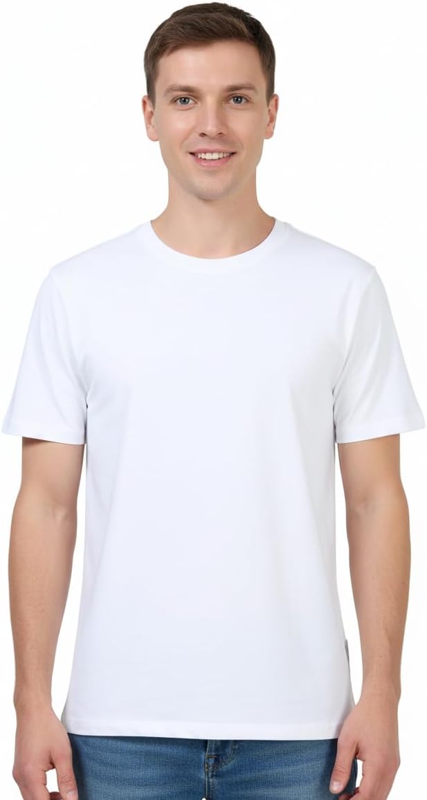 Men’s T-Shirts Ringspun Cotton Crew Neck Tee Shirts|Casual Wear T Shirt | Pre Shrunk with Panel Wash - White