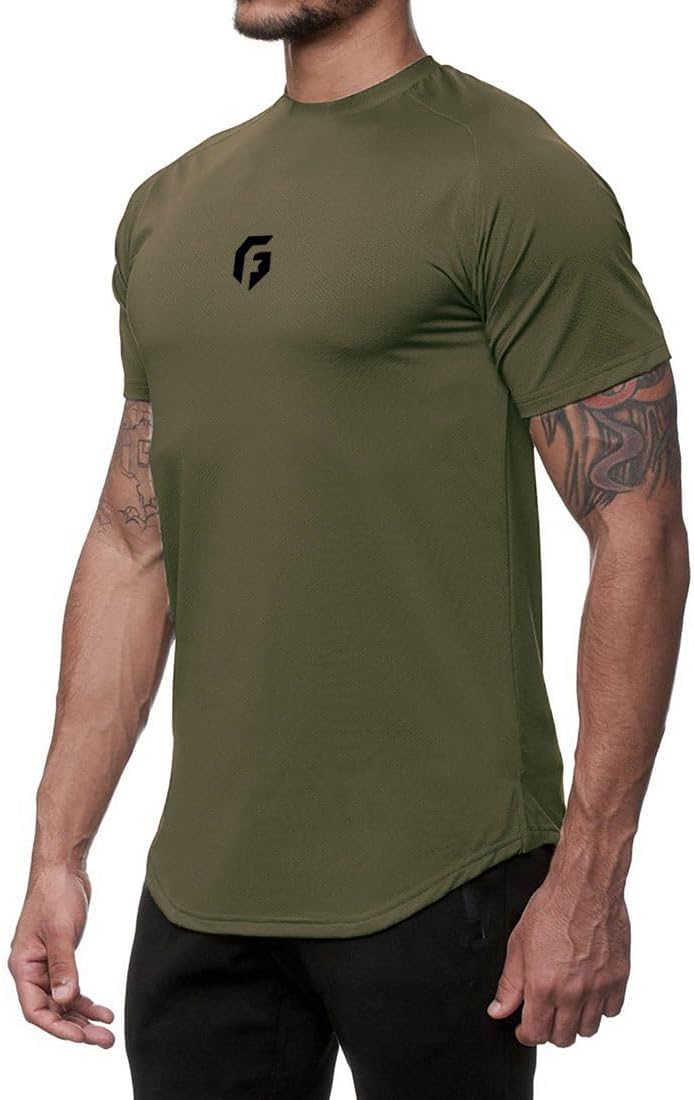 GYMLEADER Men's Workout Shirts Muscle Gym Tee Athletic Running Short Sleeve T-Shirts - Green