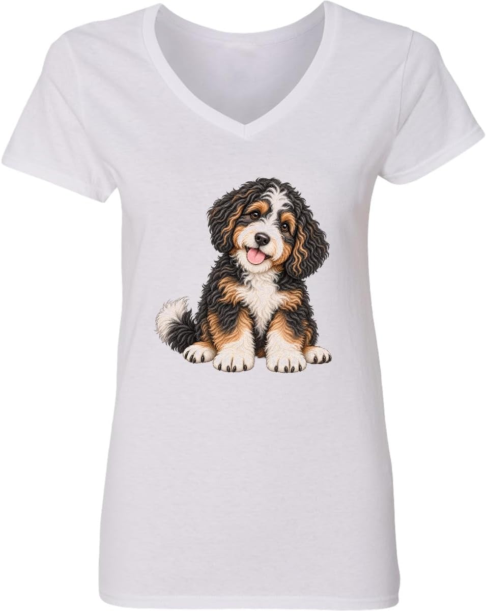 inktastic Bernedoodle Puppy Women's V-Neck T-Shirt - 0020 White