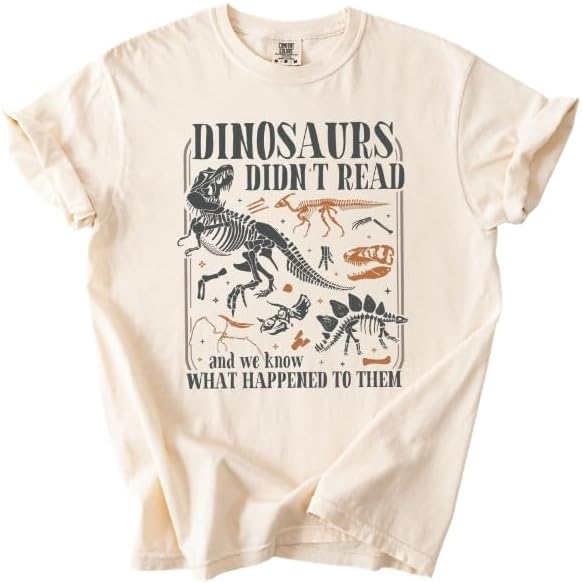 FITIN Dinosaurs Comfort Colors T-Shirt, Humorous Dino Graphic Tee, Fossil Inspired Funny Statement T-Shirt - Ivory