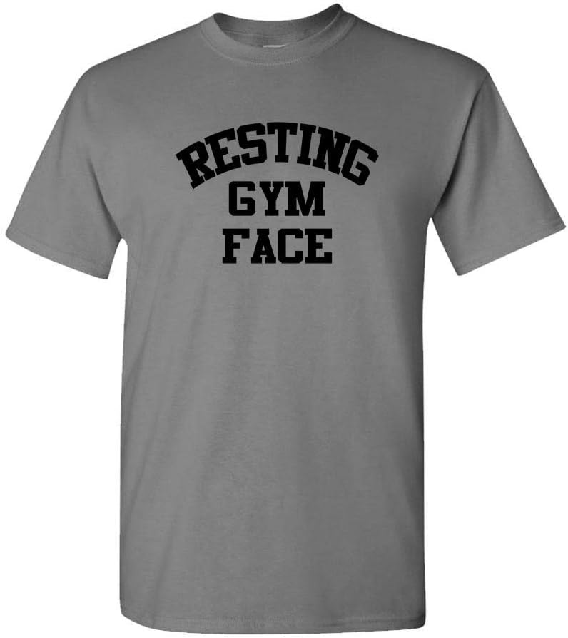 Resting Gym FACE - Workout Weight Lift - Mens Cotton T-Shirt - Charcoal