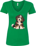 inktastic Bernedoodle Puppy Women's V-Neck T-Shirt - Kelly Green
