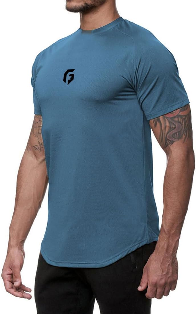 GYMLEADER Men's Workout Shirts Muscle Gym Tee Athletic Running Short Sleeve T-Shirts - Nvbu