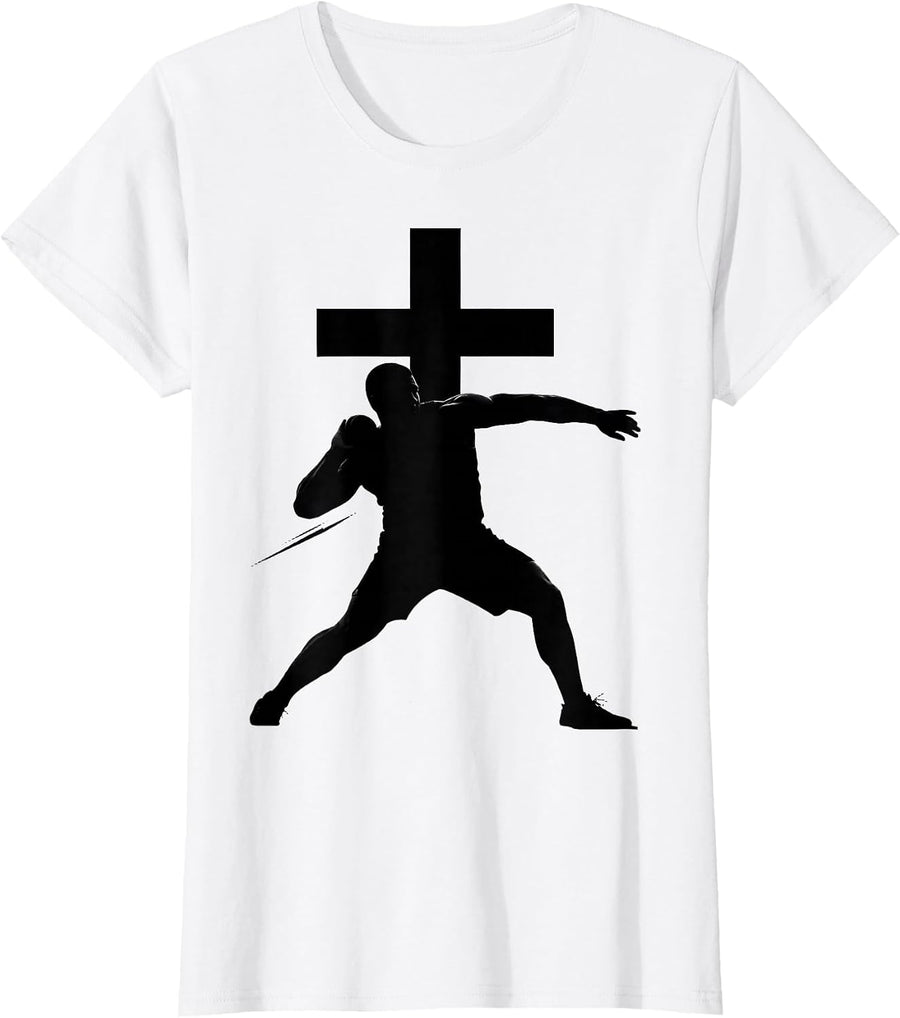 Women's Shot Put Athlete Silhouette Christian Sports Faith T-Shirt - White