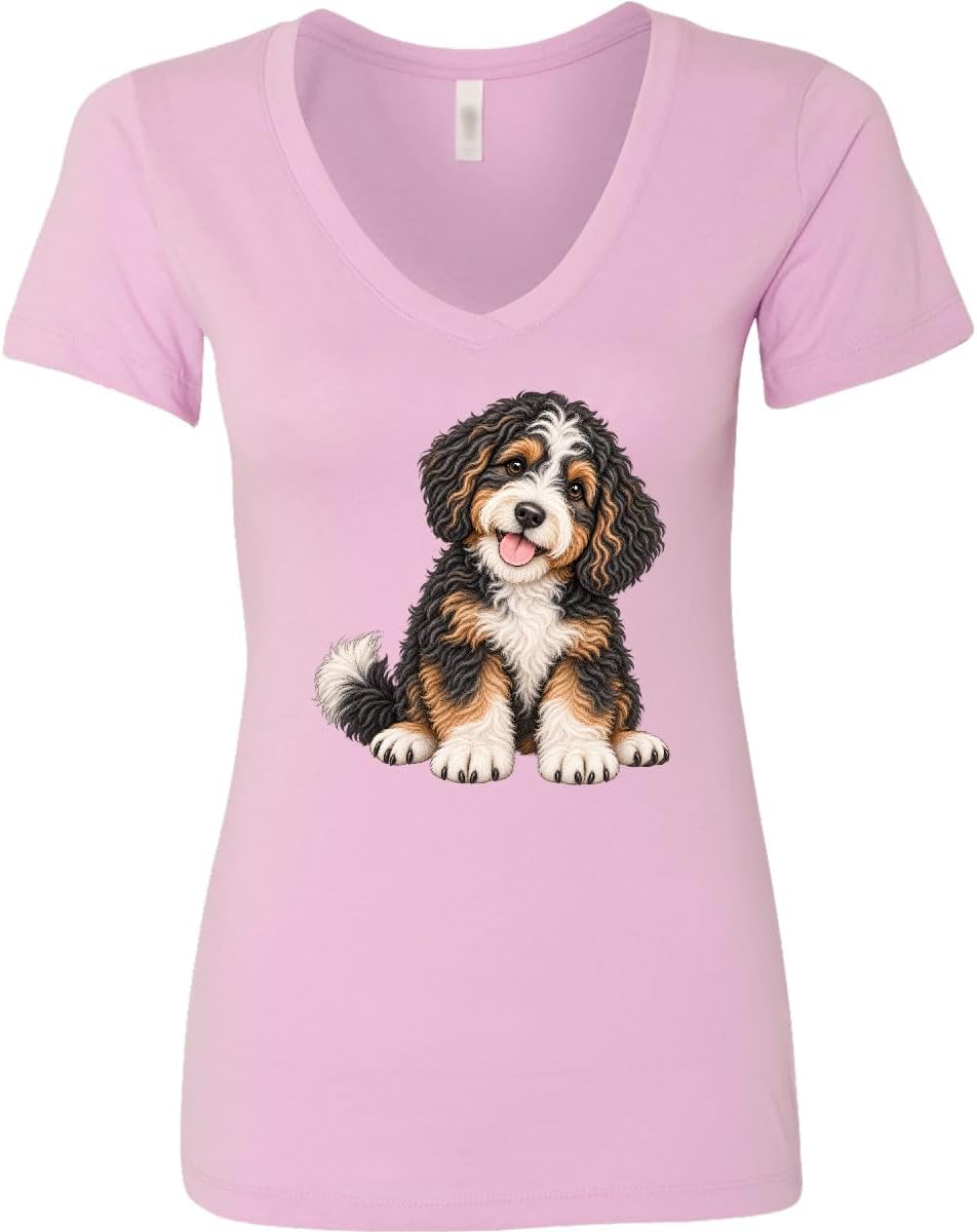 inktastic Bernedoodle Puppy Women's V-Neck T-Shirt - Pink