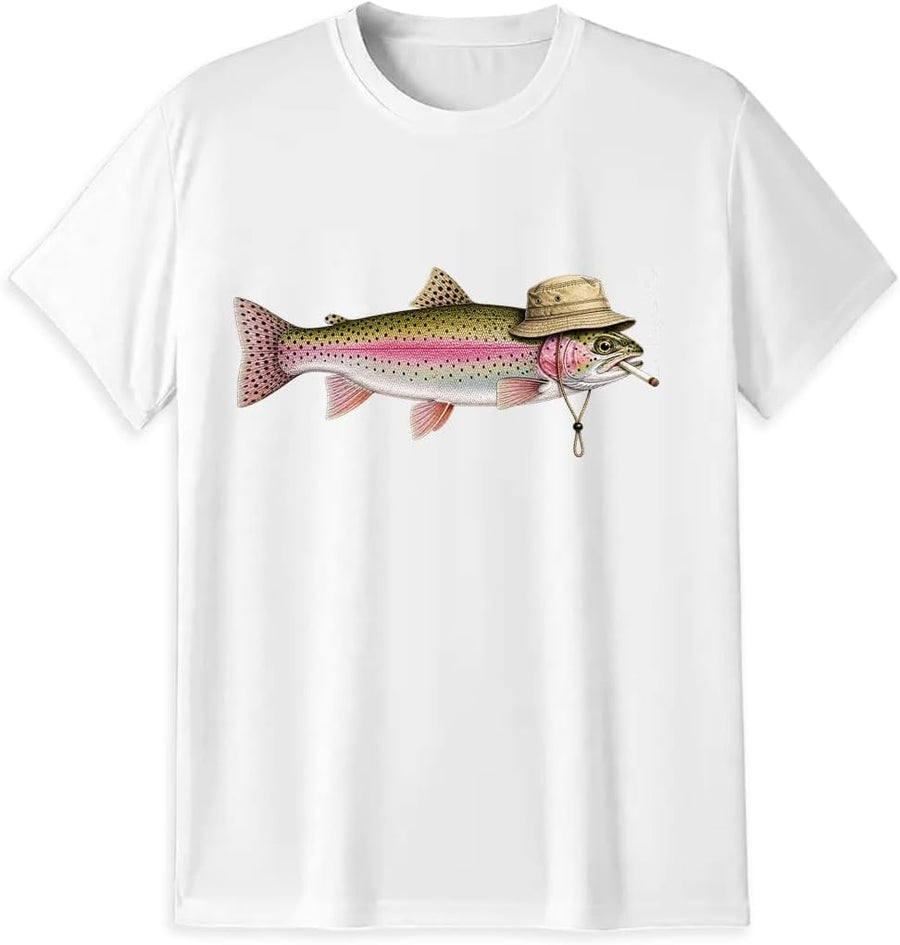 Rainbow Trout Fishing T-Shirt, Angler Gift - White