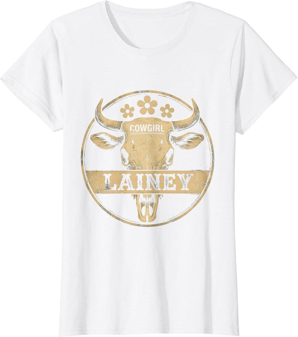 Women's Cowgirl Lainey Boho Western Personalized Name Gift T-Shirt - White