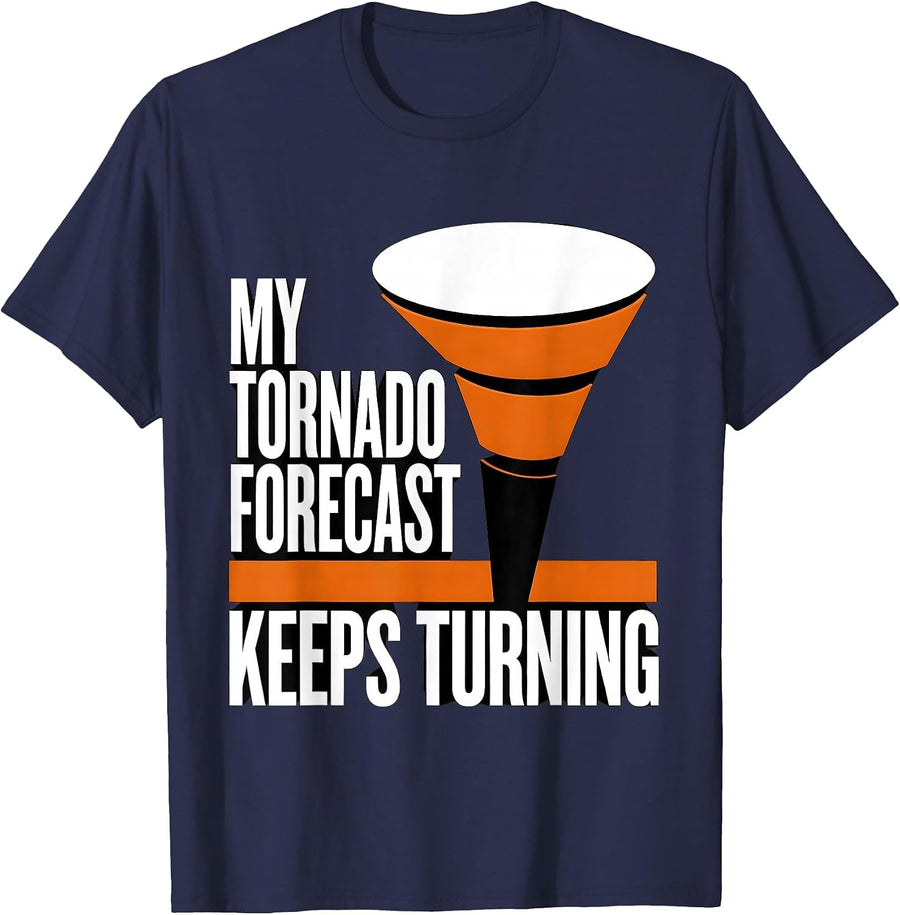 My Tornado Forecast Keeps Turning Brutalist Graphic Storm T-Shirt - Navy Blue