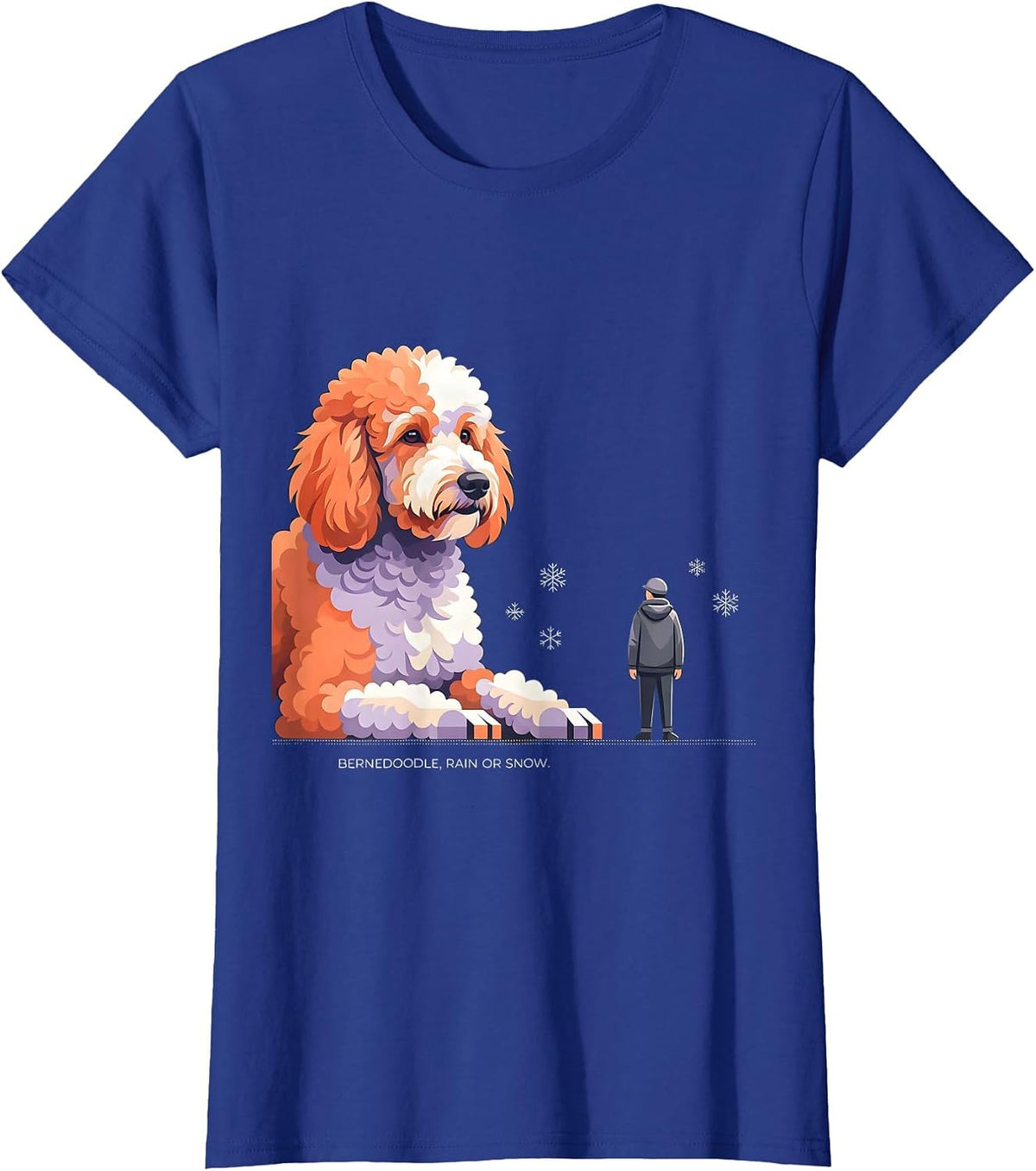 Women's Bernedoodle Rain Or Snow Funny Dog Lover Humor T-Shirt - Royal Blue