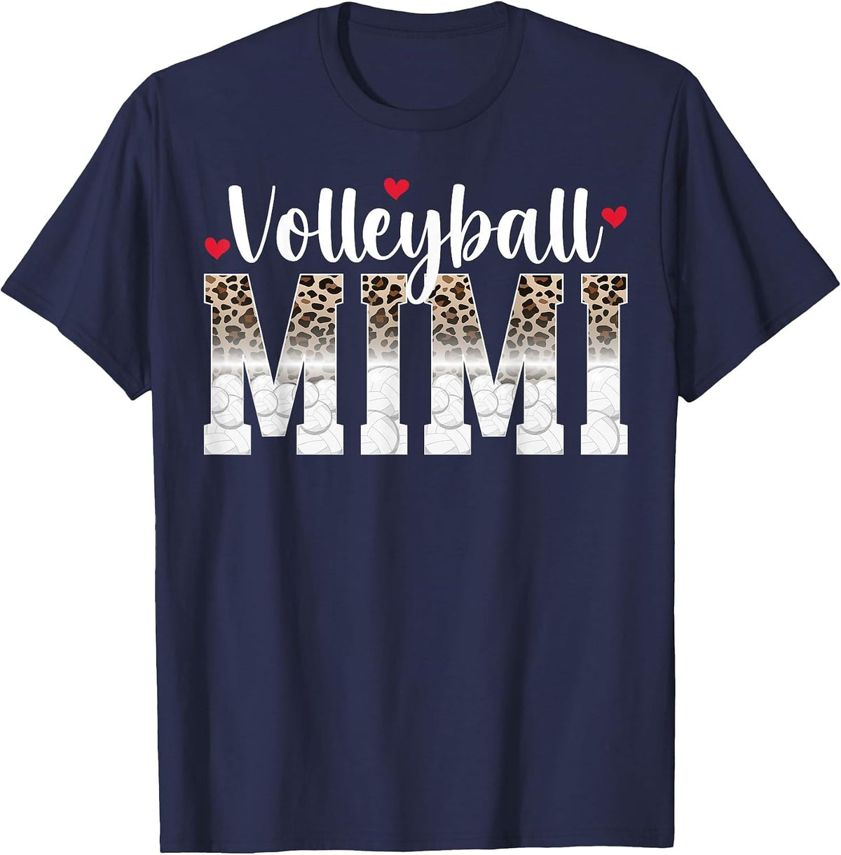 Volleyball Mimi Leopard Grandma Mimi of A Volleyball Player T-Shirt - Navy Blue