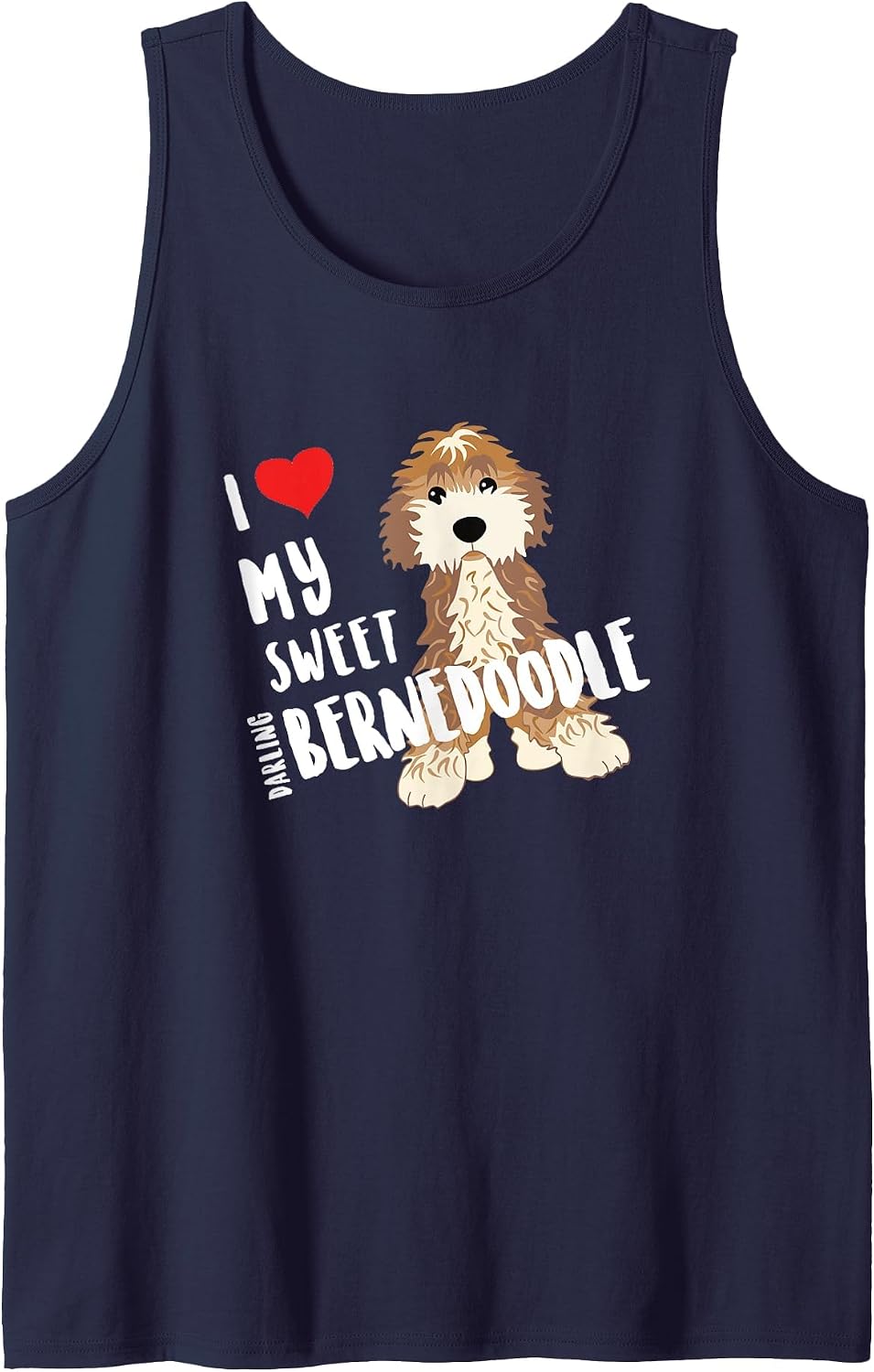 I Love My Sweet Darling Bernedoodle Dog Funny Cute Heart Tank Top - Navy Blue