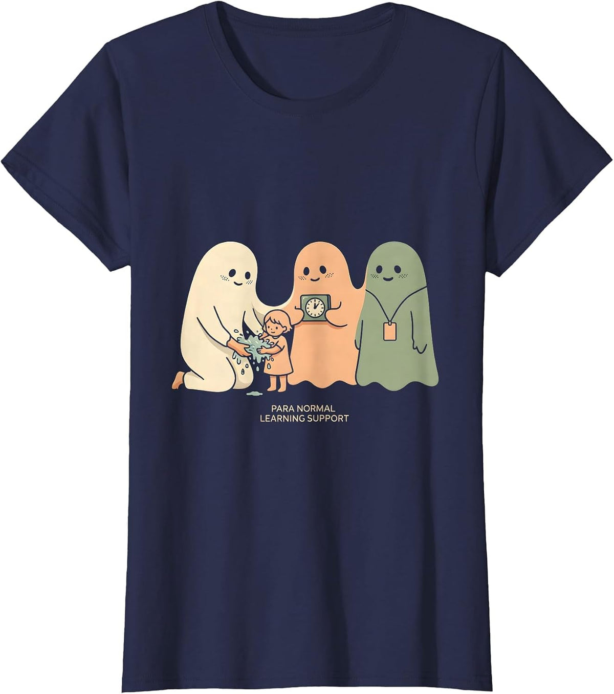Women's Para Normal Learning Support Paraeducator Halloween Ghost T-Shirt - Navy Blue