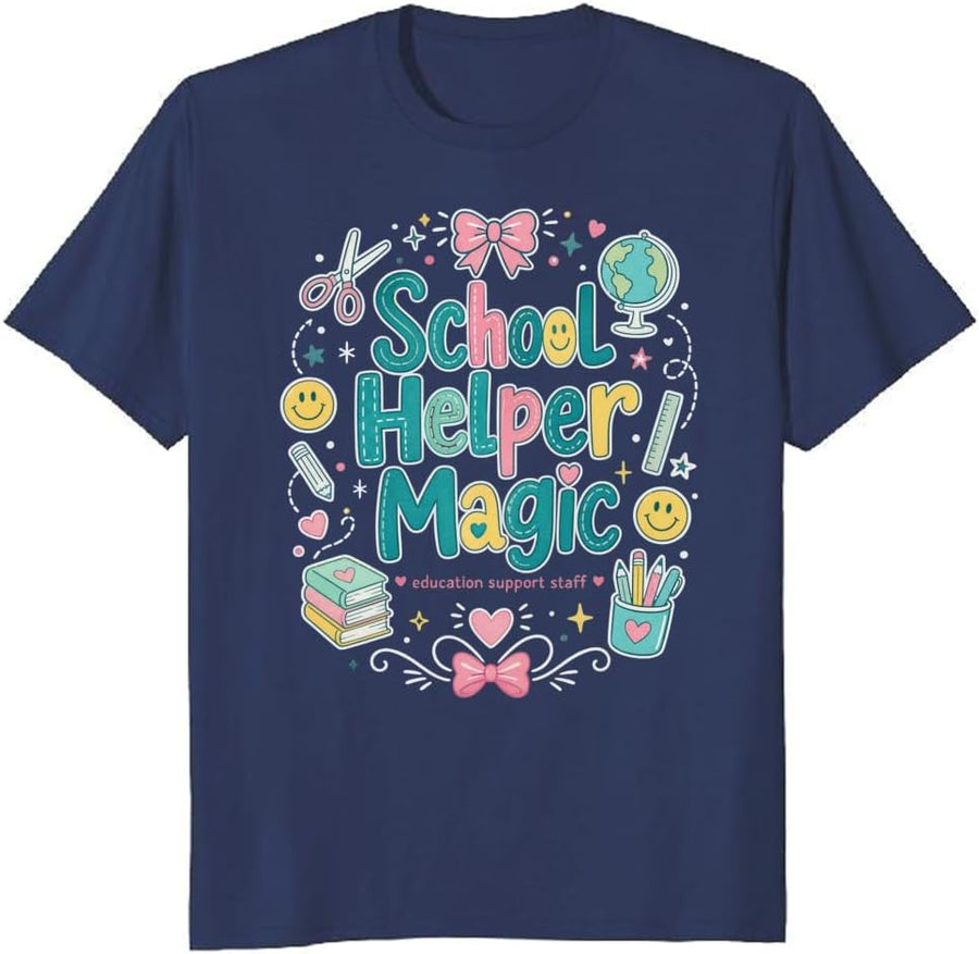 School Para T-Shirt Staff Appreciation Smiley Heart Badge Tee - S3
