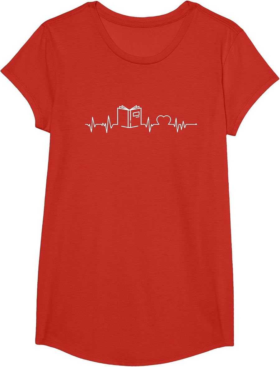 Love Books Heartbeat T-Shirt - Girls Red