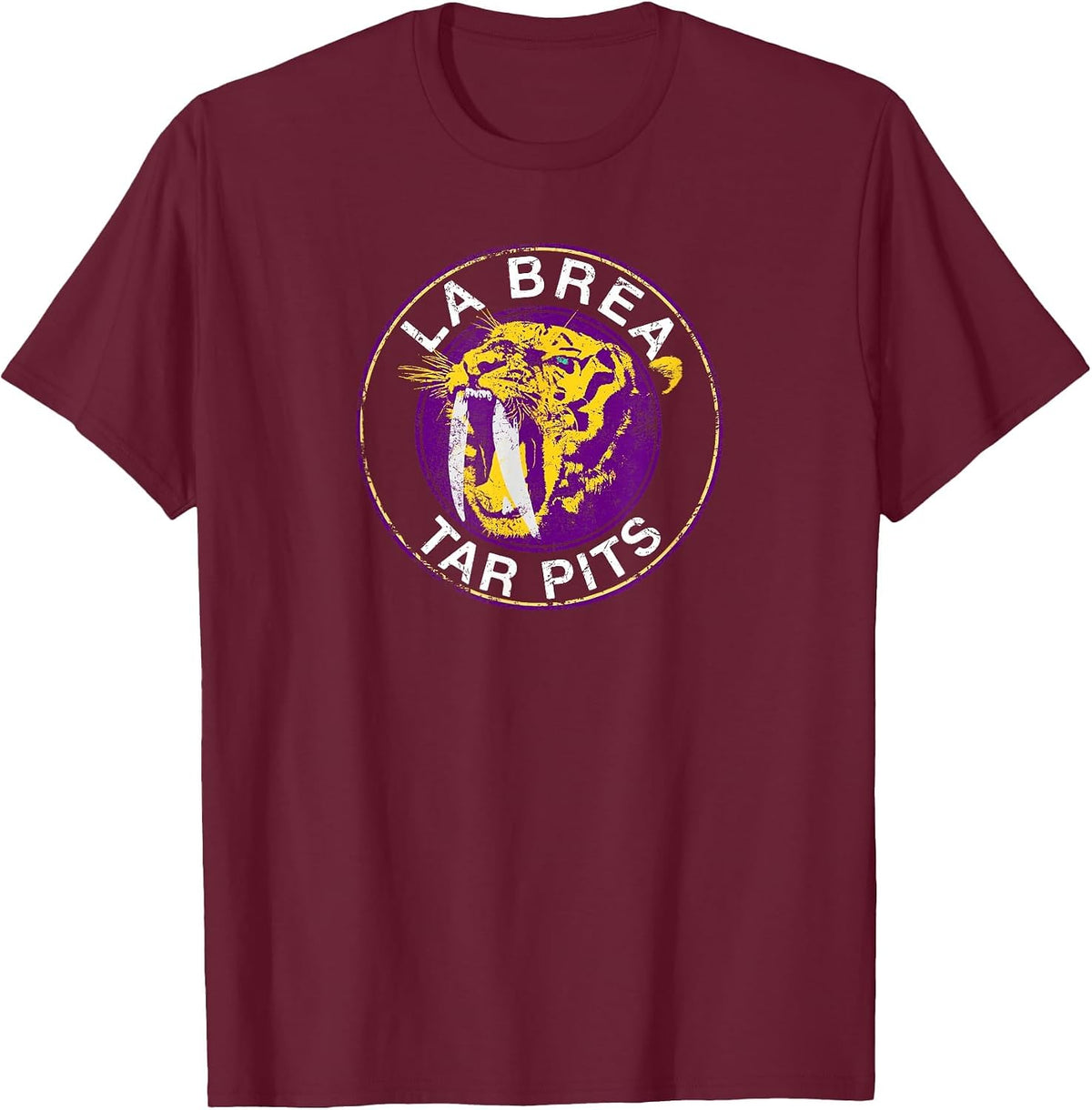 Saber-Tooth Tiger La Brea Tar Pits California T Shirt T-Shirt - Burgundy
