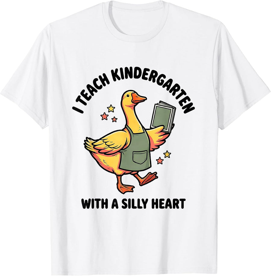 Men's I Teach Kindergarten With a Silly Heart Funny Teacher T-Shirt - White