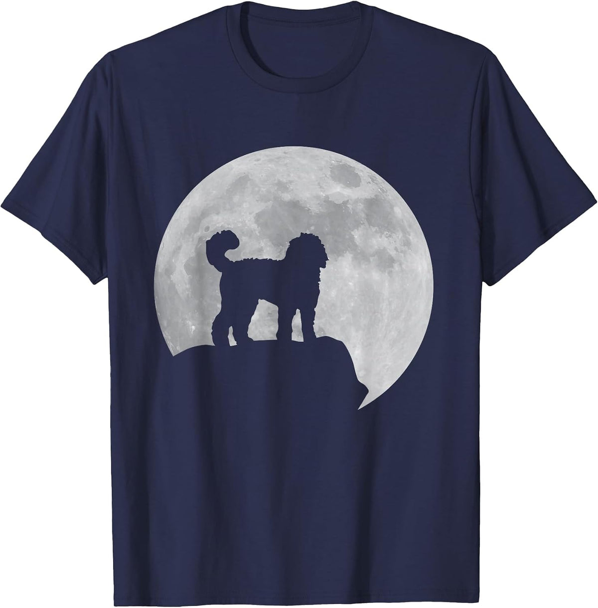 Moon and Dog Silhouette - Bernedoodle T-Shirt - Navy Blue