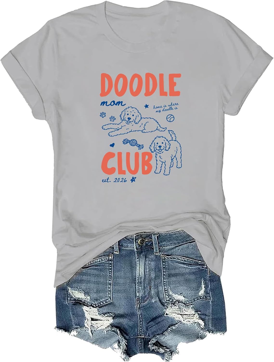 Doodle Mom Club Shirt Goldendoodle Lover Dog Mom T-Shirt Crew V Neck - Grey