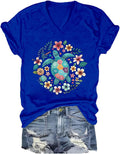 Sea Turtle T-Shirt, Funny Sea Turtle Graphic Beach V Neck Short Sleeve Tees - V-Neck Royal Blue-1