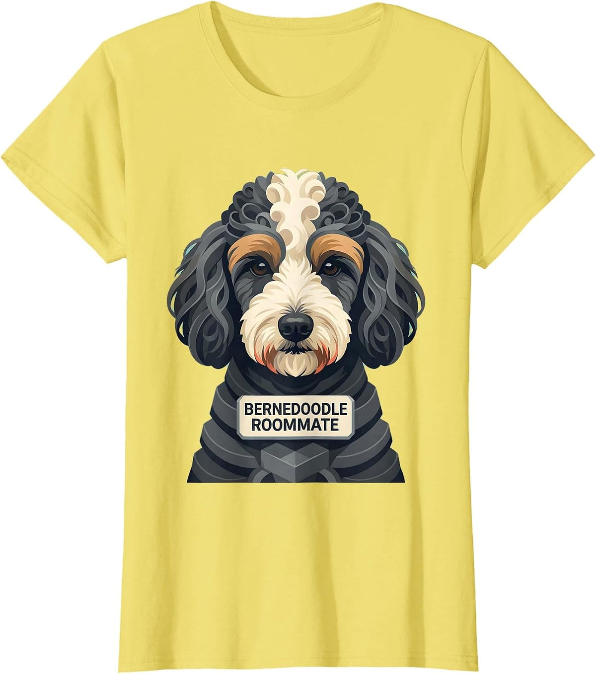 Women's Bernedoodle Roommate Funny Dog Mom Dad Doodle Lover Gift T-Shirt - Lemon Yellow
