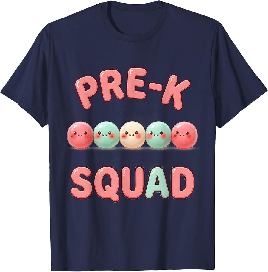 Pre-K Squad Cute Kawaii Preschool Teacher Back To School T-Shirt - Navy Blue