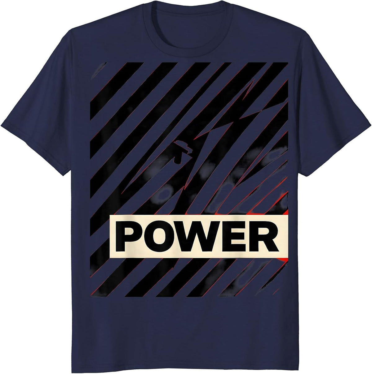 Men's POWER Bold Constructivist Lightning Bolt Graphic Icon T-Shirt - Navy Blue