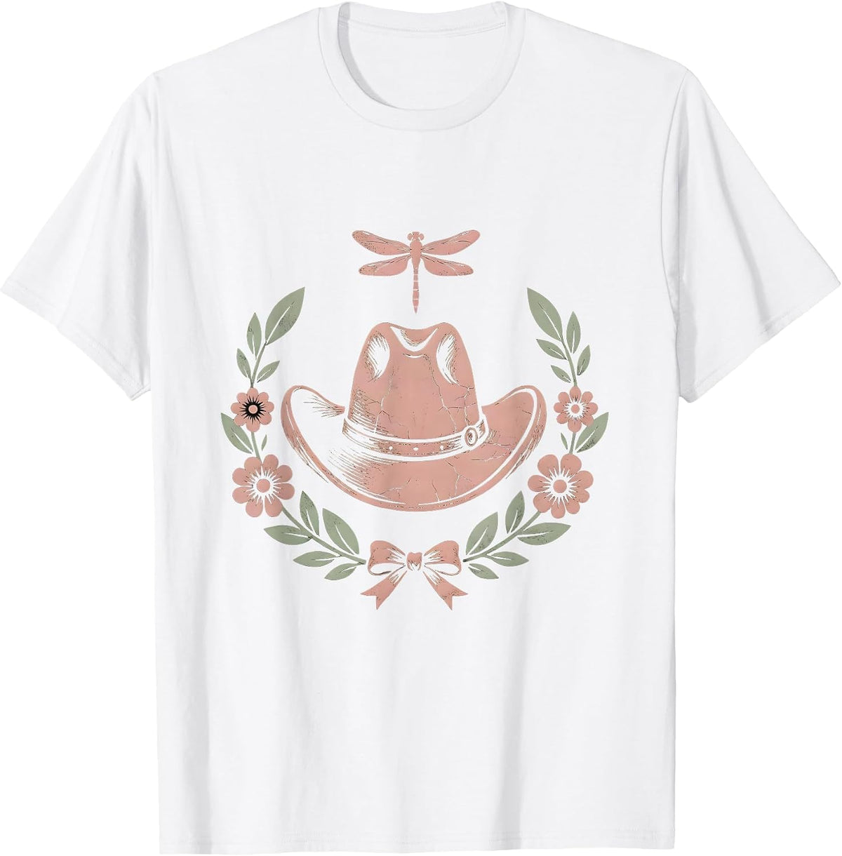 Men's Cowgirl Hat Floral Wreath Rodeo Illustration T-Shirt - White