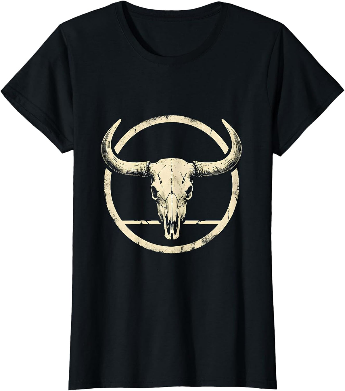 Women's Sealed Longhorn Skull Boho Western Cowgirl Pride T-Shirt - Black