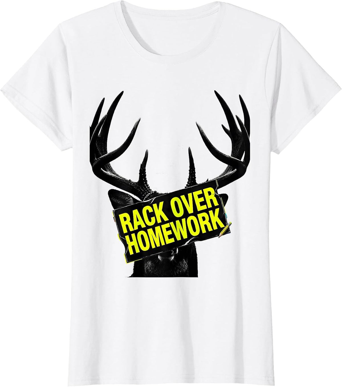 Rack Over Homework Streetwear Funny Deer Hunting Camo Dad T-Shirt - White