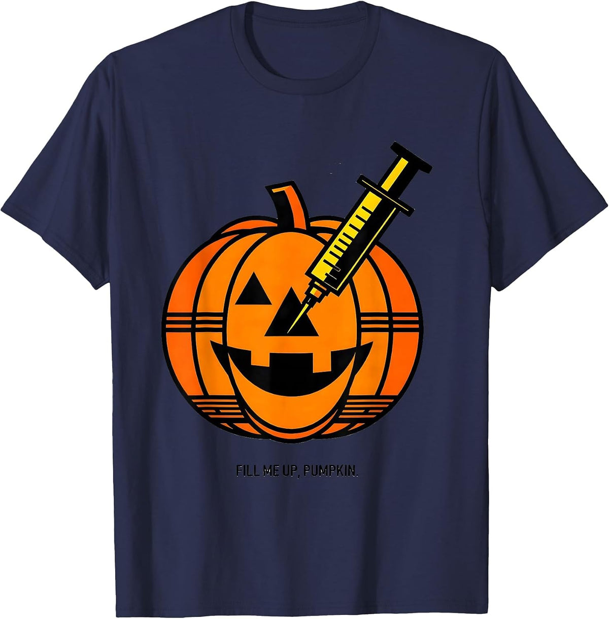 Fill Me Up Pumpkin Halloween Dental Design T-Shirt - Navy Blue