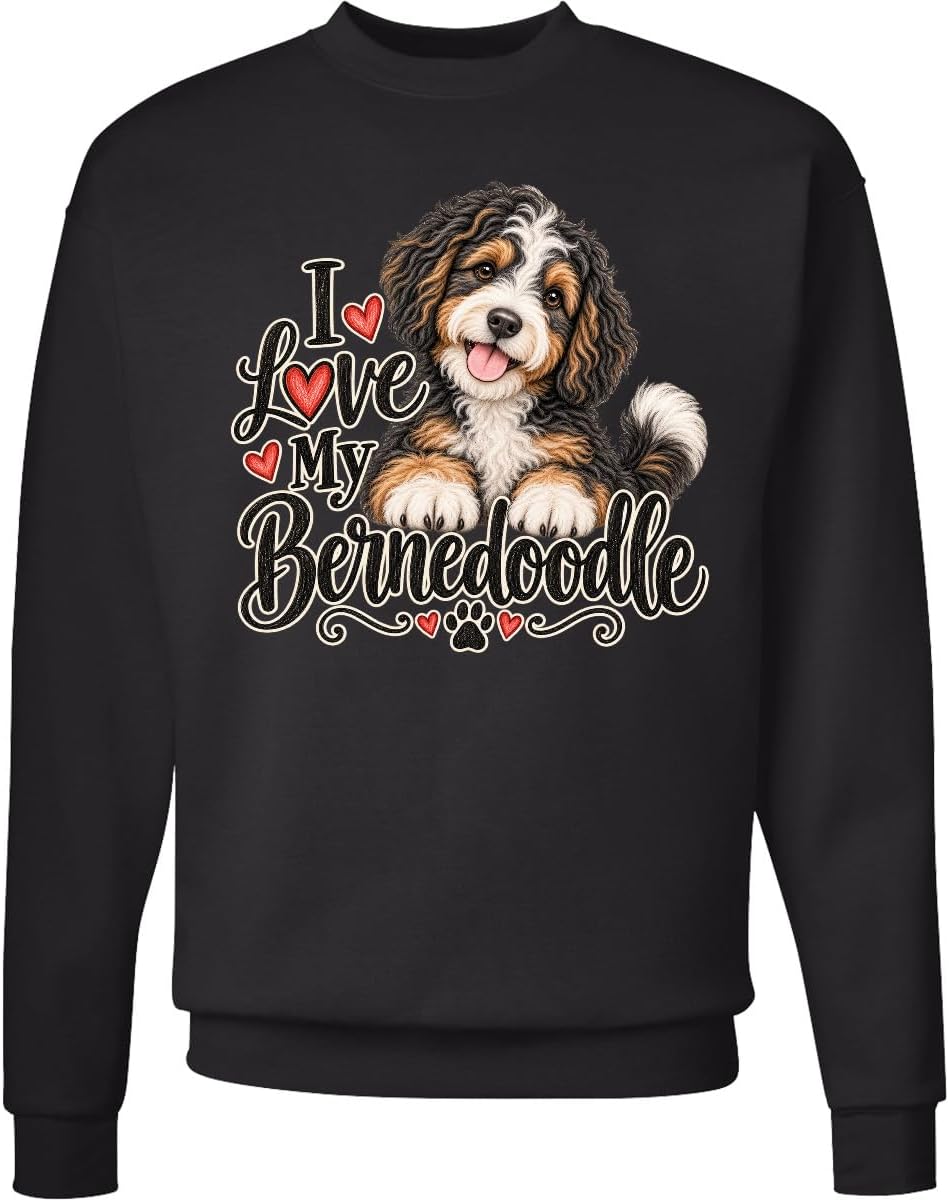 inktastic I Love My Bernedoodle Adult Sweatshirt - Black