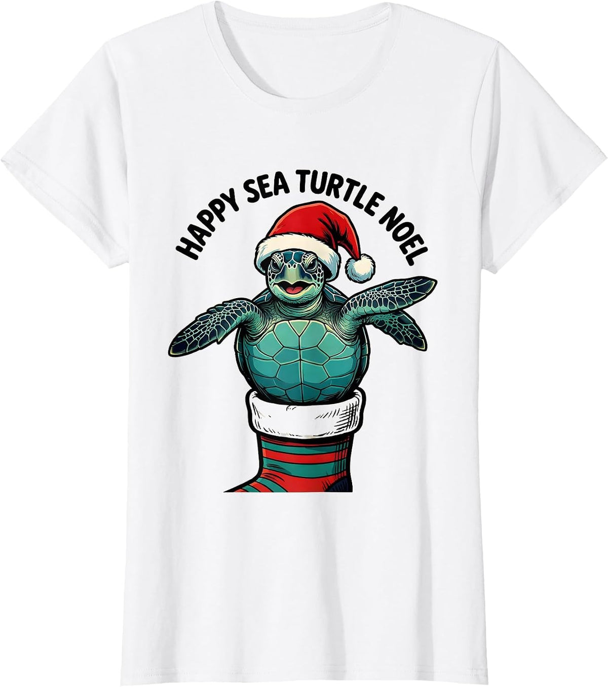 Happy Sea Turtle Noel Cartoon Sea Turtle Lover Christmas T-Shirt - White