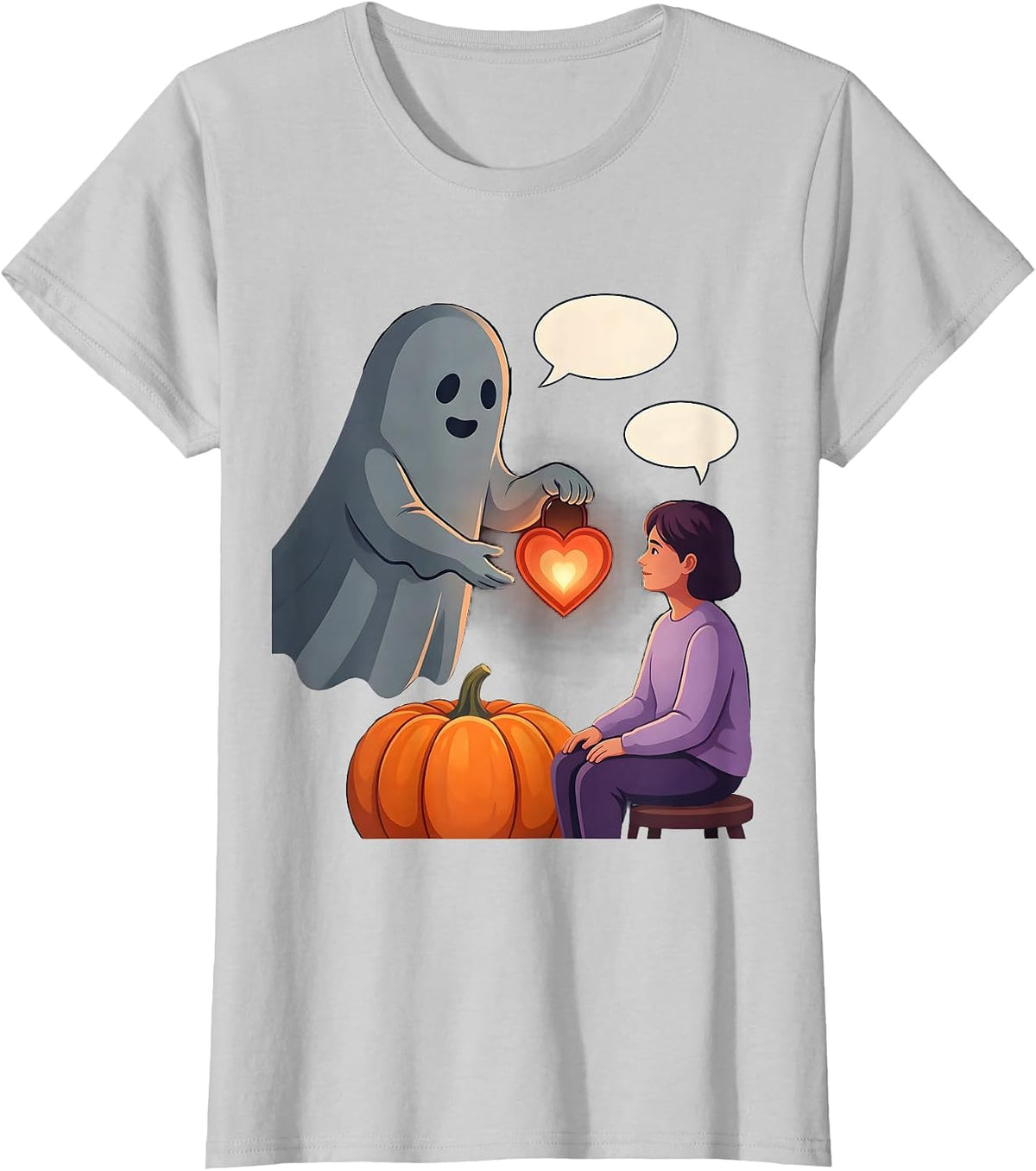 Women's Friendly Ghost Mental Health Awareness School Counselor T-Shirt - Silver Grey