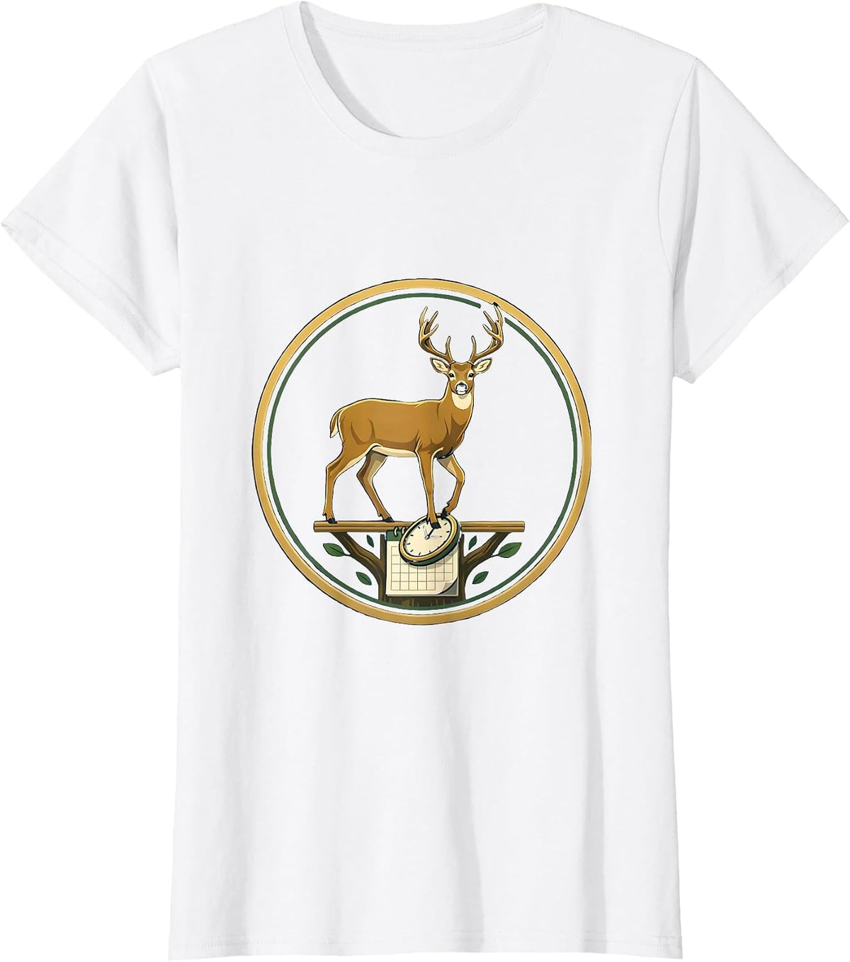 Whitetail Buck Deer Hunting Dad Humor Emblem T-Shirt - White