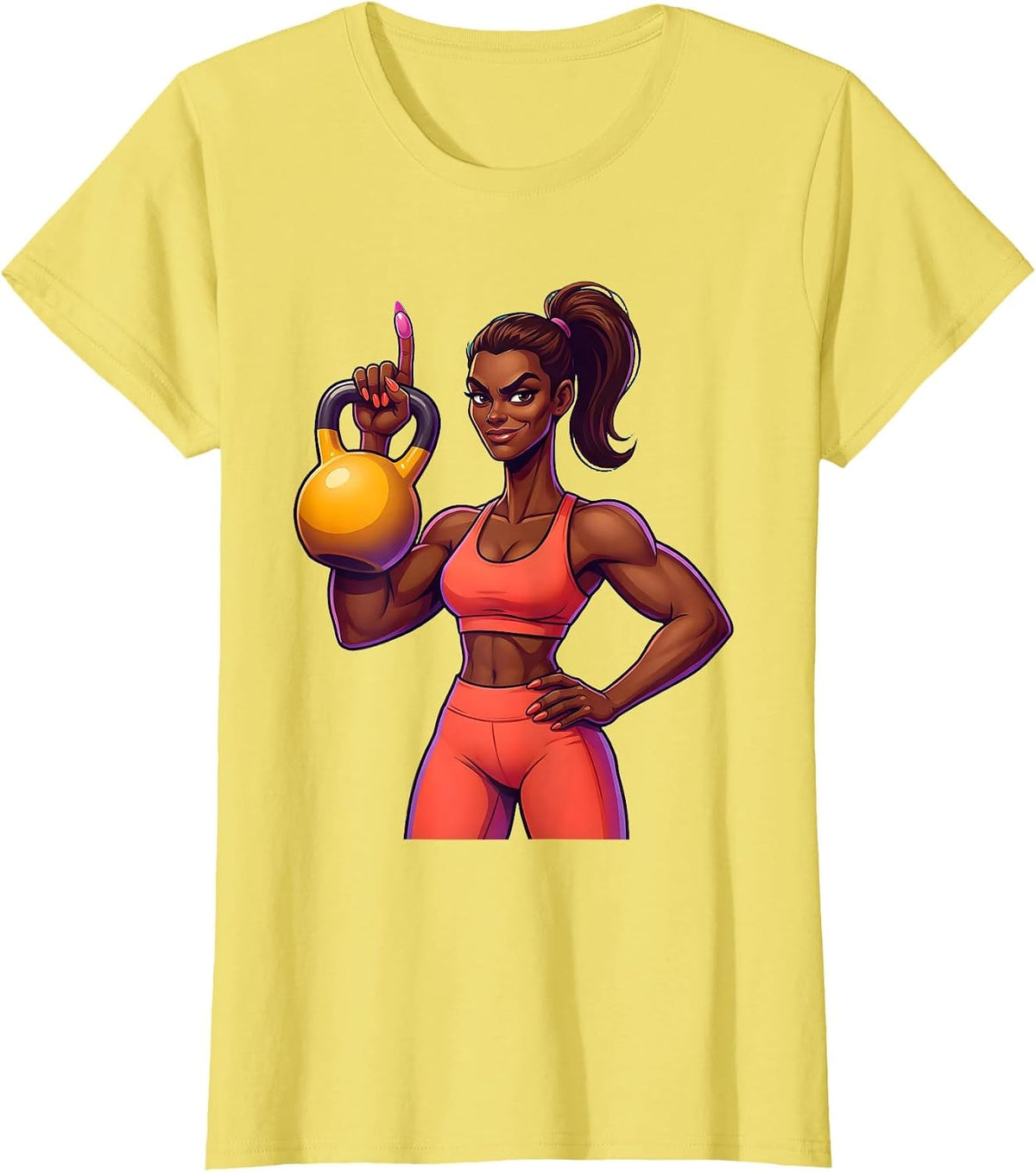 Smug One-Finger Kettlebell Lift Funny Gym Art T-Shirt - Lemon Yellow