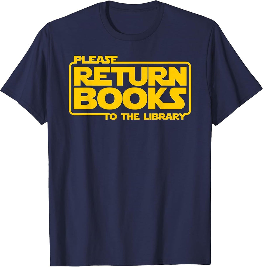 Please Return Books to The Library Funny Reading T-Shirt Tee for Book Lovers Teachers Librarians - Navy Blue