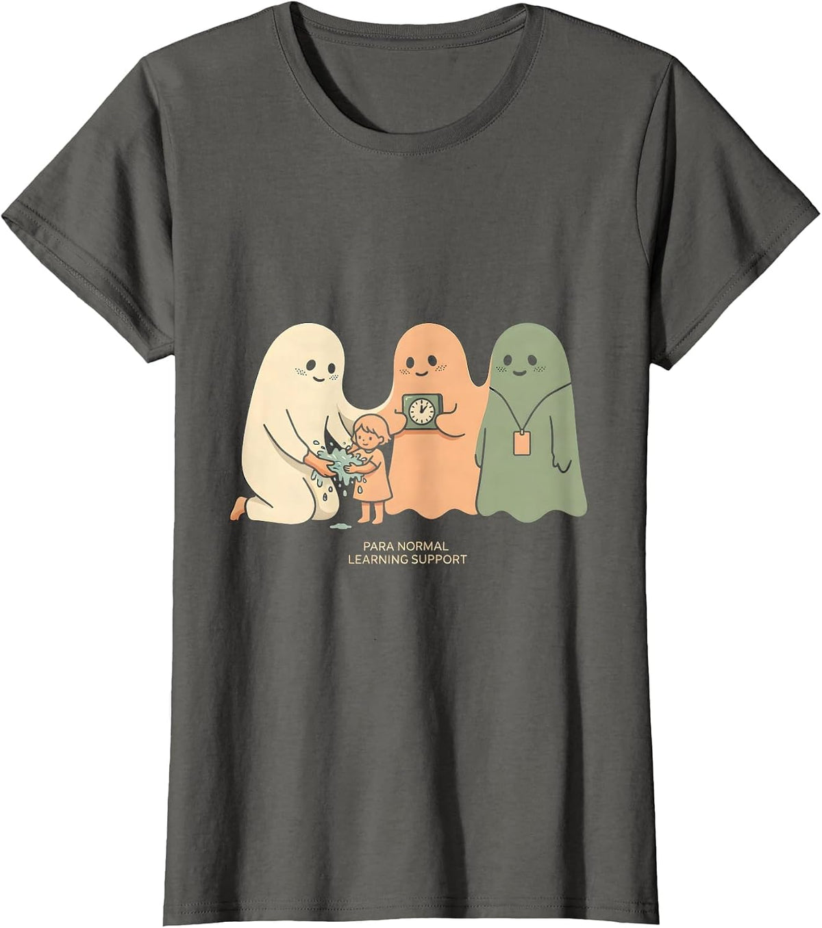 Women's Para Normal Learning Support Paraeducator Halloween Ghost T-Shirt - Asphalt Grey