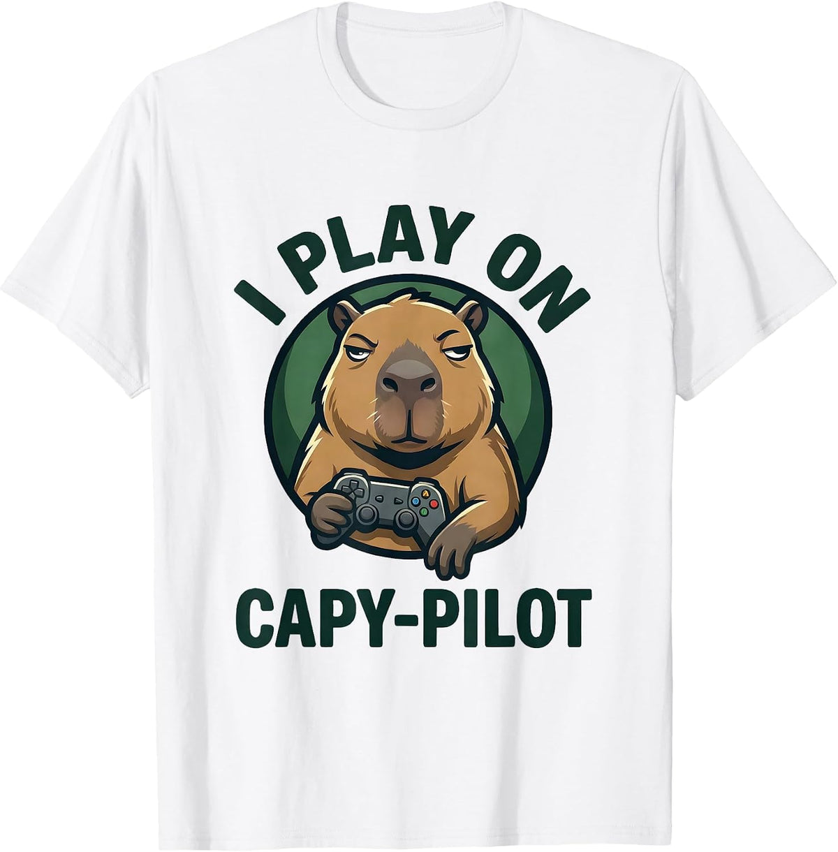 Men's I Play On Capy-Pilot Funny Capybara Gamer Meme Humor T-Shirt - White