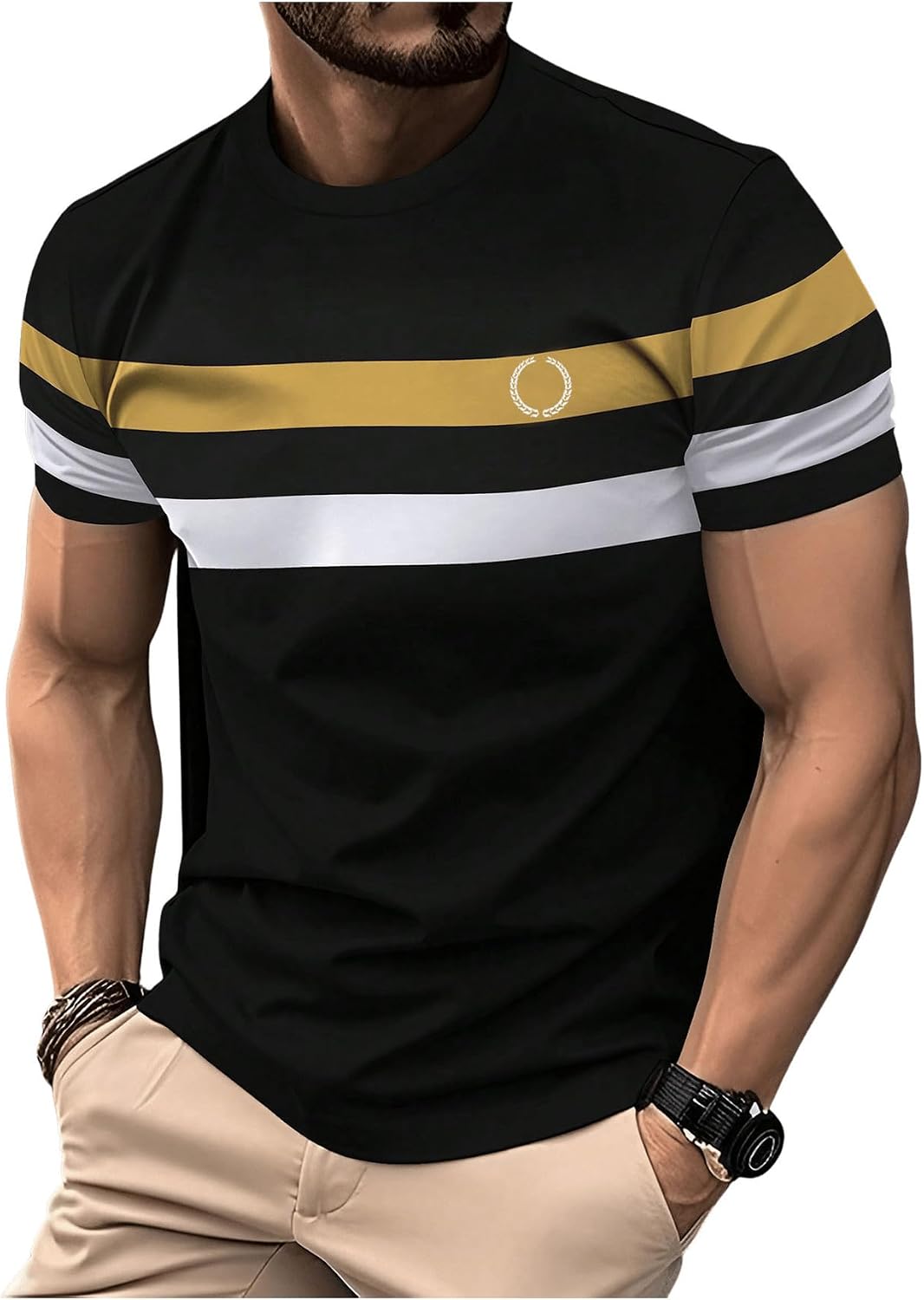 RoseSeek Men's Color Block Short Sleeve Tee Shirts Casual Summer T-Shirt - Black