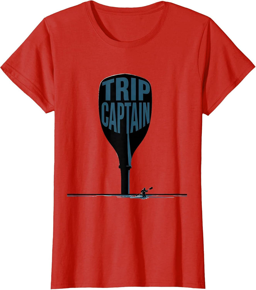 Women's Trip Captain Funny Kayak Paddler Gift for Kayakers T-Shirt - Red
