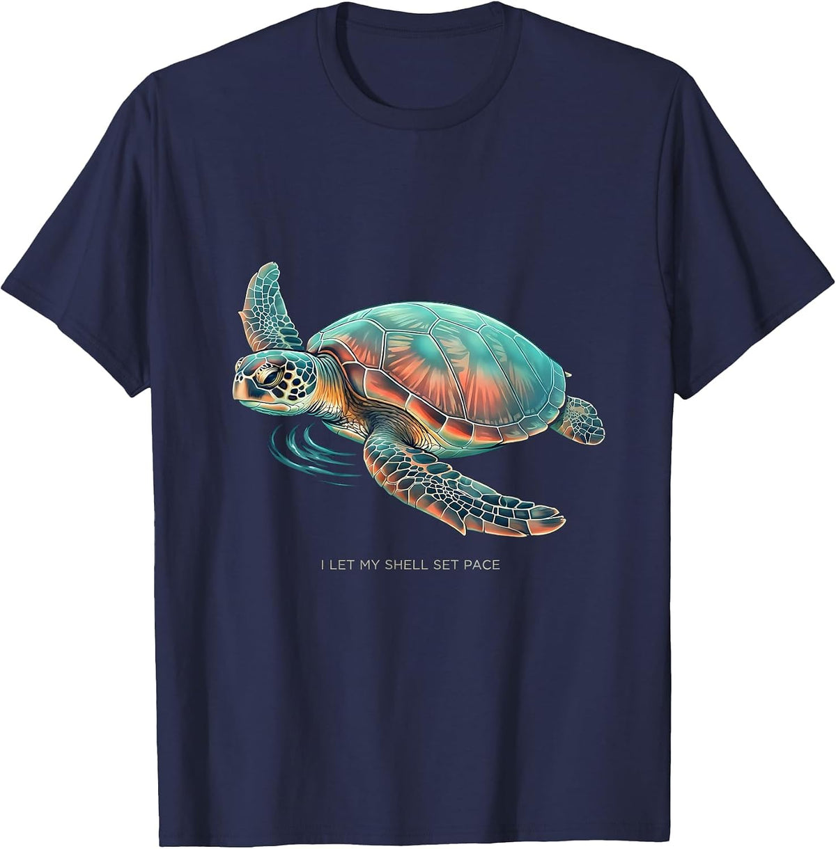 I Let My Shell Set Pace Gradient Sea Turtle Ocean Animal T-Shirt - Navy Blue