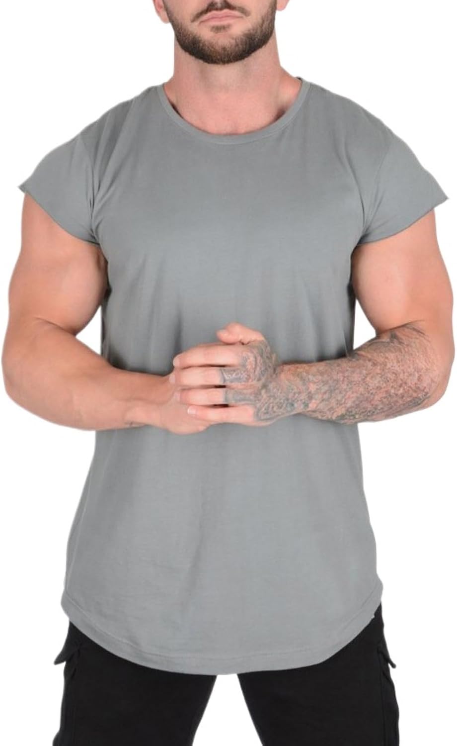 Mens Muscle Slim Fit T-Shirt Workout Bodybuilding Gym Short Sleeve Casual Cotton Athletic T Shirts - As Pictured