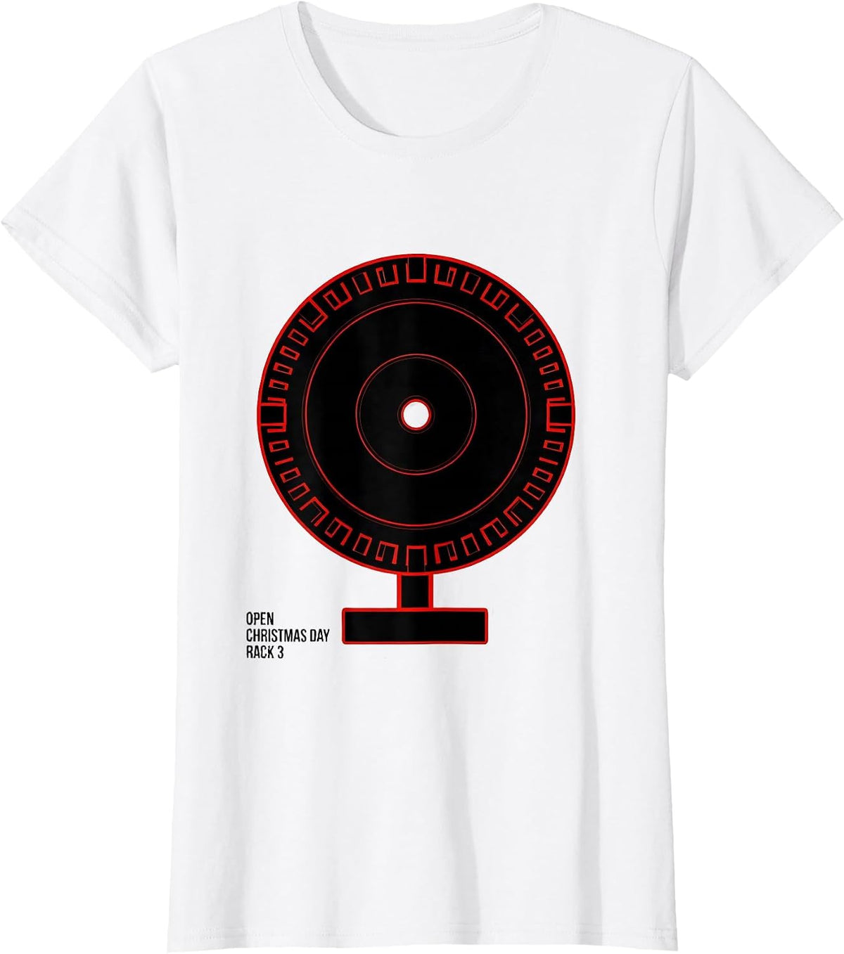 Women's Open Christmas Day, Rack 3 Funny Gym Weightlifting Christmas T-Shirt - White