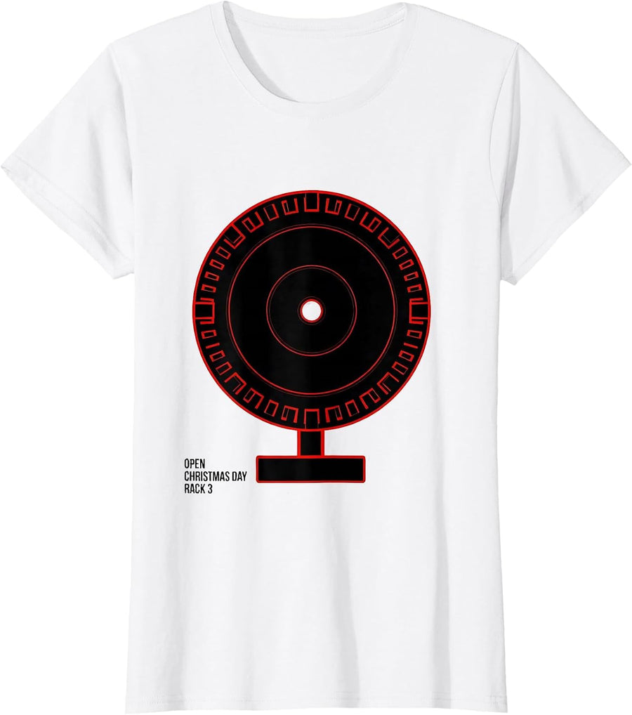 Women's Open Christmas Day, Rack 3 Funny Gym Weightlifting Christmas T-Shirt - White