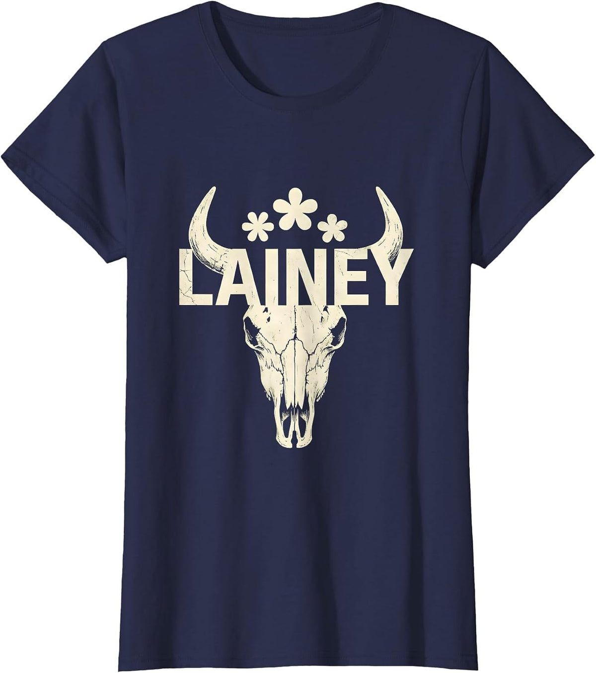 Women's Lainey Boho Western Cowgirl Gift for Girls First Name T-Shirt - Navy Blue