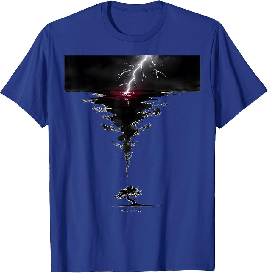 I Watch It Fall Ink Brush Lightning Bolt Graphic Art T-Shirt - Royal Blue