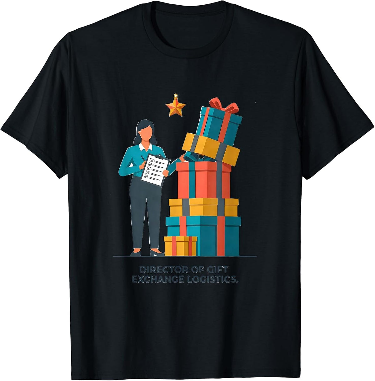 Men's Director Of Gift Exchange Logistics Funny Teacher Christmas T-Shirt - Black